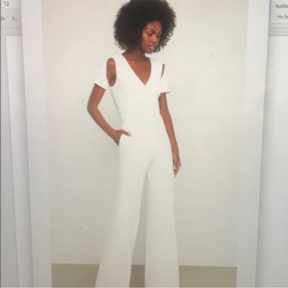 BCBG White Cutout Shoulder Jumpsuit